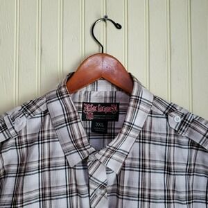Blac Lacquer Shirt Mens 3XL White Brown Plaid Short Sleeve Button-Up Casual